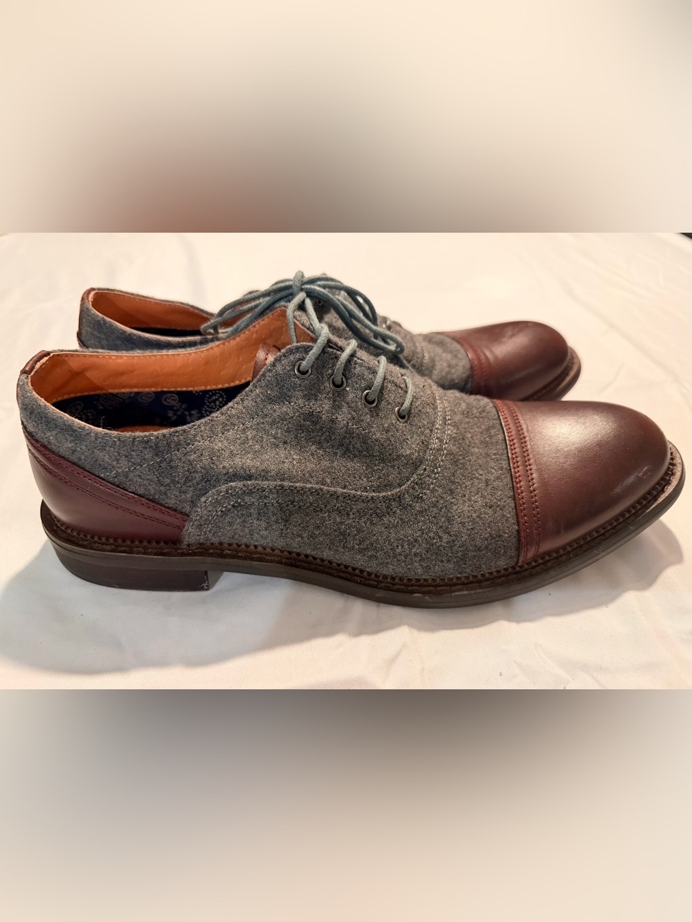 The Foundry Supply Co. Grey Wool and Brown Leather Cap-Toe Oxfords